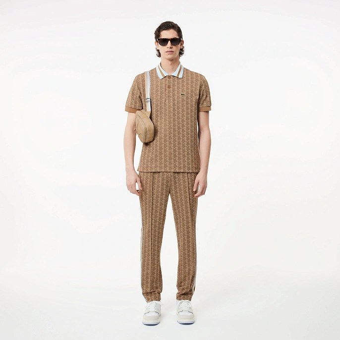 Рубашка поло Lacoste Classic Fit Contrast Collar Monogram Motif Polo Beige/Brown