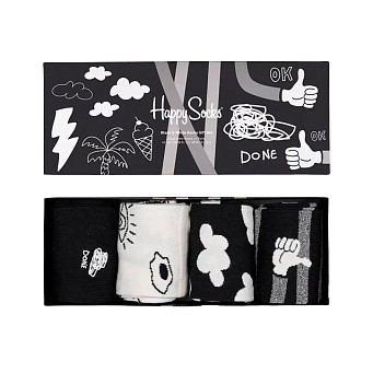 Набор носков Happy Socks Black And White Socks Gift Set 4-Pack