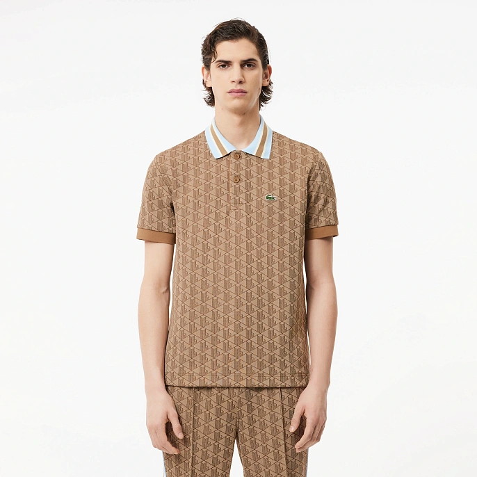 Рубашка поло Lacoste Classic Fit Contrast Collar Monogram Motif Polo Beige/Brown