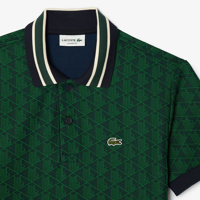 Рубашка поло Lacoste Classic Fit Contrast Collar Monogram Motif Polo Navy Blue/Green