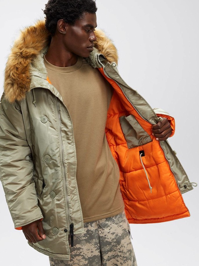 Мужская куртка парка Alpha Industries Slim Fit N-3B Parka Dark Khaki / Orange