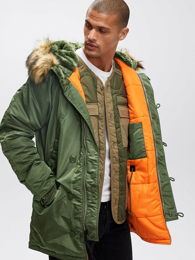 Мужская куртка парка Alpha Industries Slim Fit N-3B Parka Sage / Orange